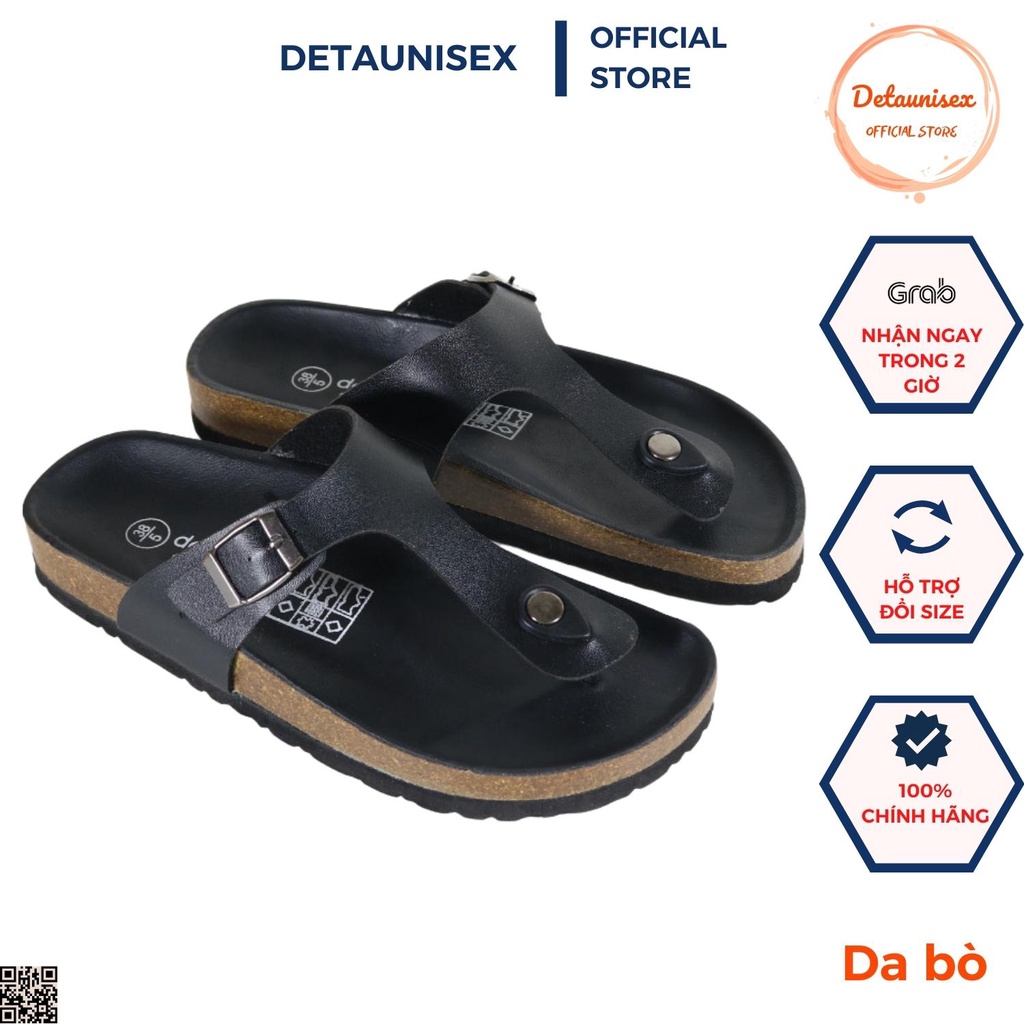 Dép Da Chữ T Đen Kẹp Ngón Đế Trấu Nam Nữ DETAUNISEX Mã DETA11F