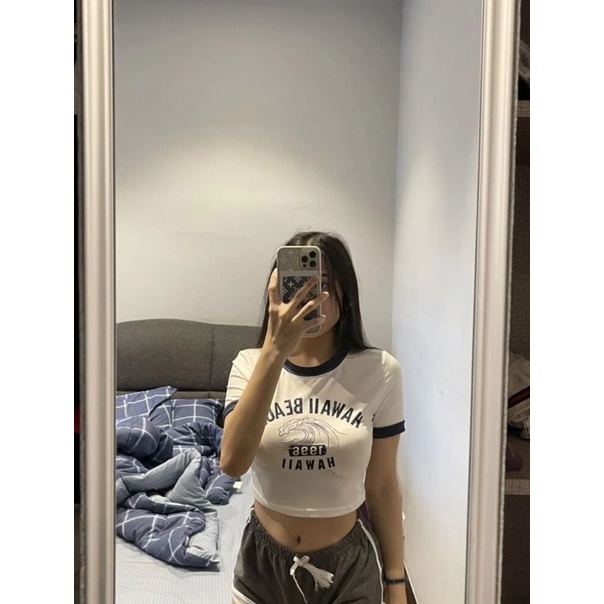 ✨Áo thun croptop tay ngắn nữ hoạt tiết chữ HAWAII BEACH✨