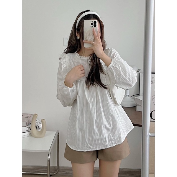 Áo babydoll bèo ren 2 bên - ảnh thật