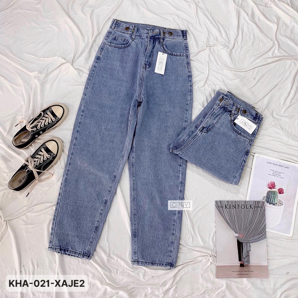Quần Baggy Nữ Jean Hack Chân KHA-021 | Vải Jean Wash Xịn | GINNY.VN