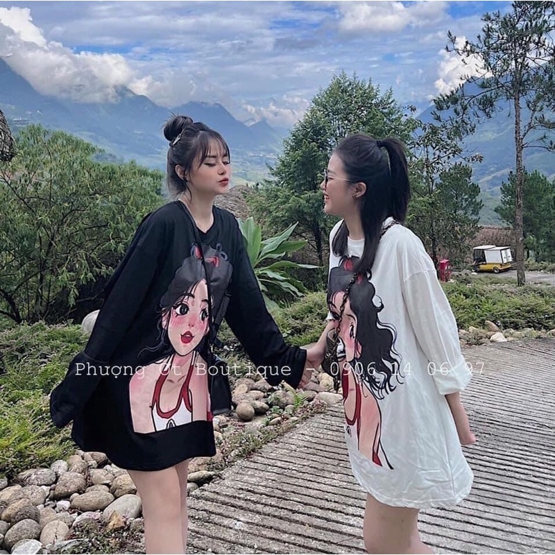 Áo thun dài tay chất cotton khô 3158 in hình CÔ GÁI, áo dài tay thu đông cực trend