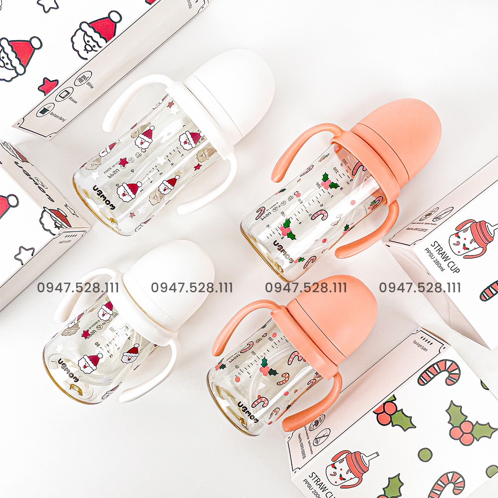 Bình Ubmom hút tay cầm 200ml - 280ml limited Nội địa Hàn (tặng quà 50k) bản Giáng sinh