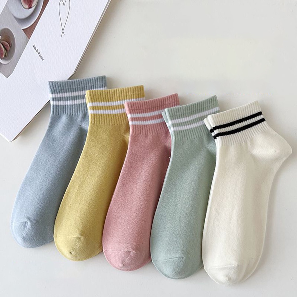Tất Vớ Nữ Trơn Cổ Lỡ Loại Dày Basic Màu Pastel Cổ Viền Trắng - Mã D1R22