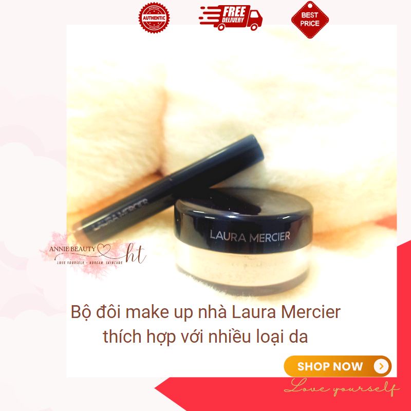 Combo Phấn phủ kiềm dầu và Phấn mắt màu Laura Mercier cho lớp trang điểm hoàn hảo suốt 16 giờ