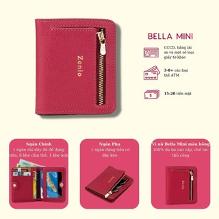 Ví da nữ cầm tay bella mini màu hồng đậm - ví nữ da bò thật cao cấp, nhiều ngăn