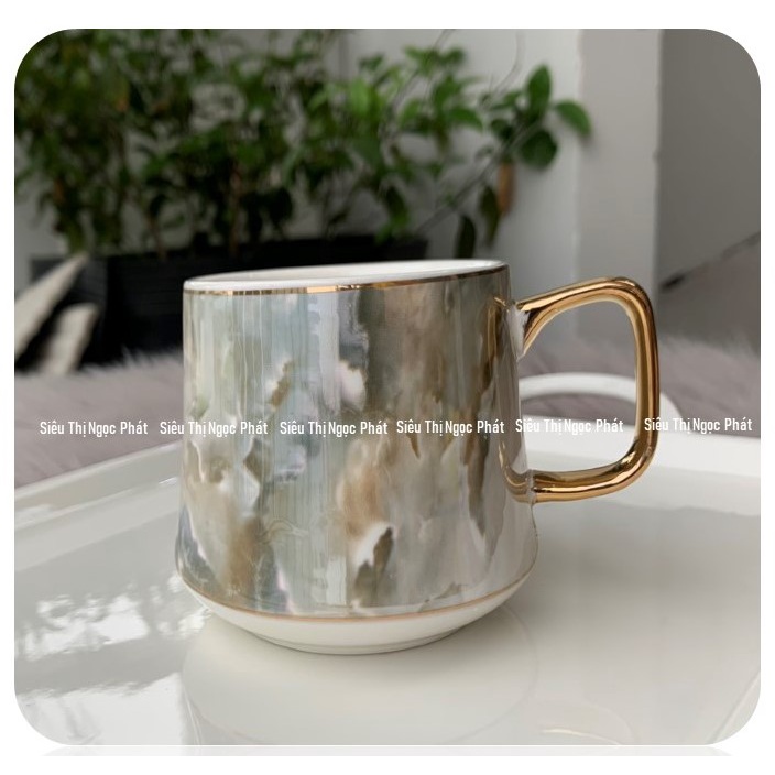 Bộ bình cốc kèm khay sứ xương &quot;ÁNH NGỌC TRAI&quot; phong cách CHÂU ÂU CAO CẤP Y13-2