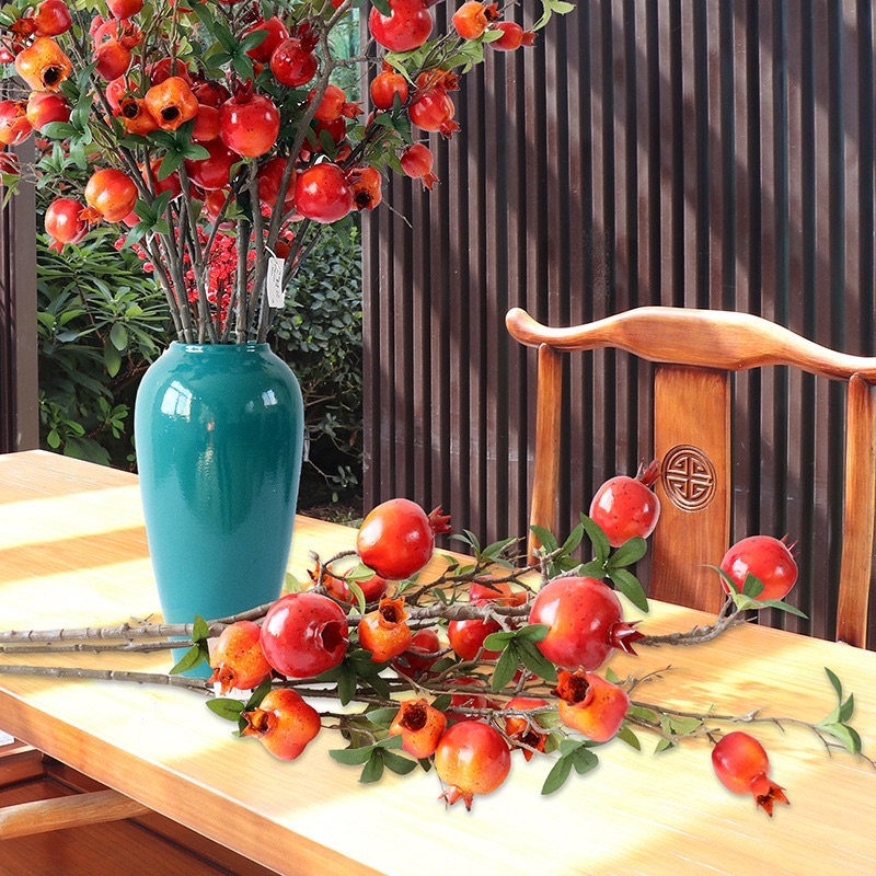 Cành lựu giả decor 7 quả 80cm chất liệu cao cấp trang trí đón tài lộc cao