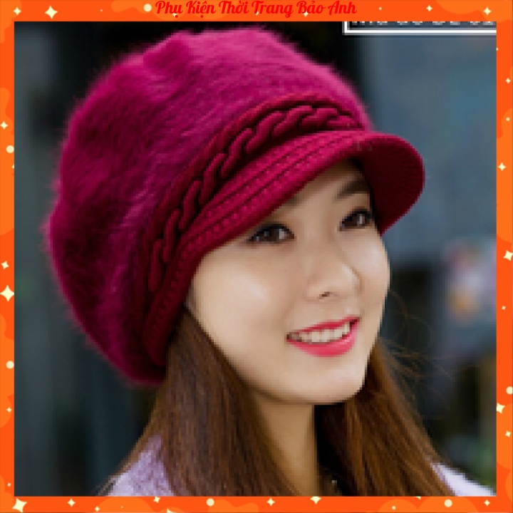 Mũ len lưỡi trai lông thời trang mùa đông nữ