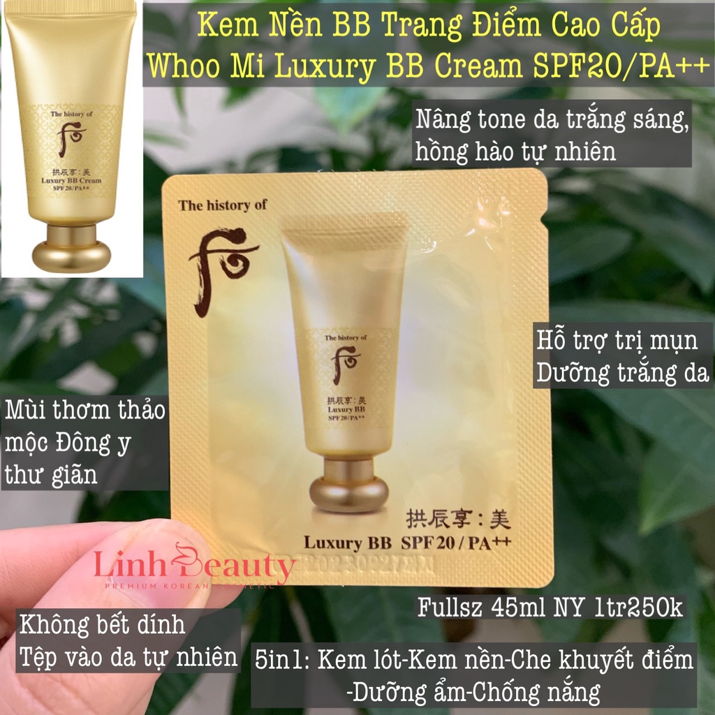 Gói Sample Kem nền BB Whoo vàng đông y cao cấp Luxury BB Cream SPF20/PA++ gói 1ml