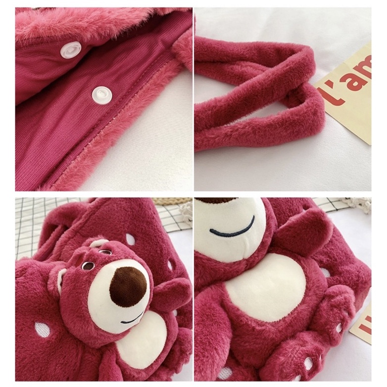 Túi Đeo Vai Gấu Hồng Lotso Lông Siêu Mịn, Siêu Dễ Thương, Màu Hồng Lovely Thời Trang a của kho A đảm