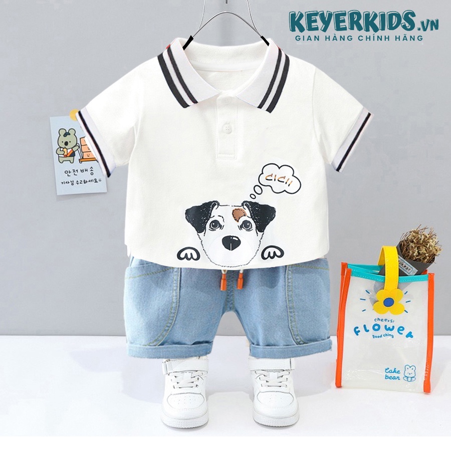 Áo Phông Kiểu POLO Bé Trai KEYER KIDS, Áo Thun Chất Liệu Cotton 2 chiều Cổ Bo Trụ Cổ Bẻ Hình Chú Cún Dễ Thương AT55