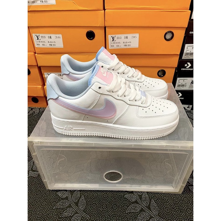 GIÀY THỂ THAO SNEAKER AF1 LV8 , AF1 ARMORY BLUE PINK 2 SWOOSH XANH HỒNG NỮ CAO CẤP ẢNH THẬT