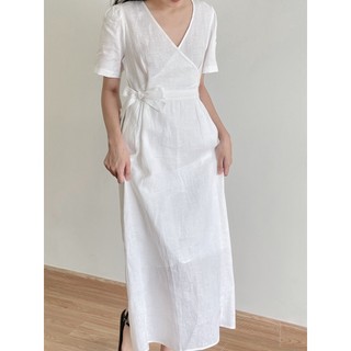 ĐẦM LINEN CỔ V ĐẮP CHÉO KÈM DÂY_DA651