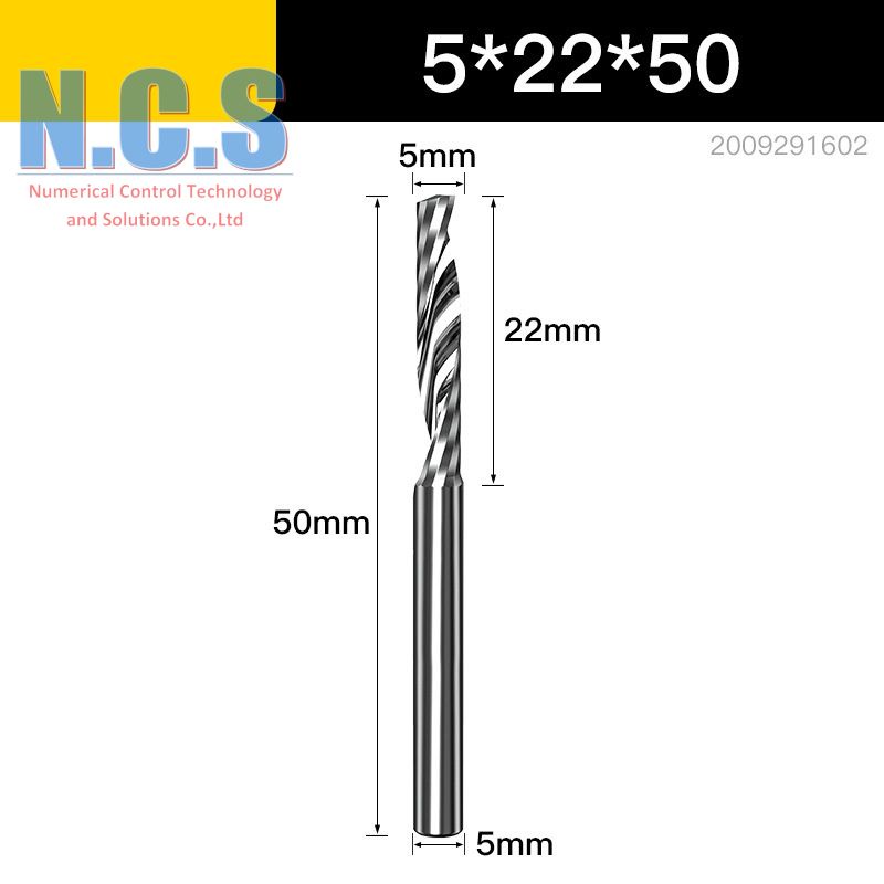 Huhao - Mũi dao cắt gỗ, mica CNC xoắn 1 lưỡi  5x5x22, loại tốt