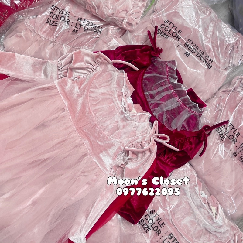 HTK- Váy nhung phối voan Liebe size 1/2y-8/9y