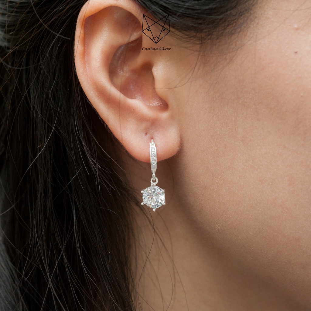 Khuyên Tai Bạc Ta Nữ CaoBac Silver Tròn Thiết Kế Ổ Đá Dài Xinh Xắn Món Quà Đặc Biệt Dành Tặng Riêng Cho Bạn Nữ