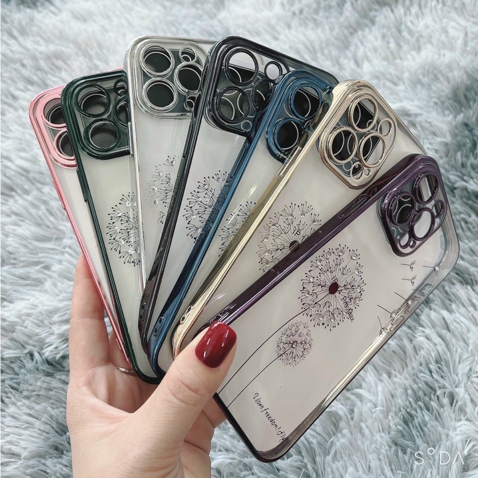 Ốp Hoa Đá Bồ Công Anh Mạ Viền Màu cho Iphone 7 8 plus 11 12 13 pro max 14 14 pro max phukienbaohan