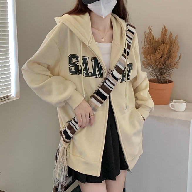 SUXI Áo Hoodie Dáng Rộng Phong Cách Vintage Thời Trang