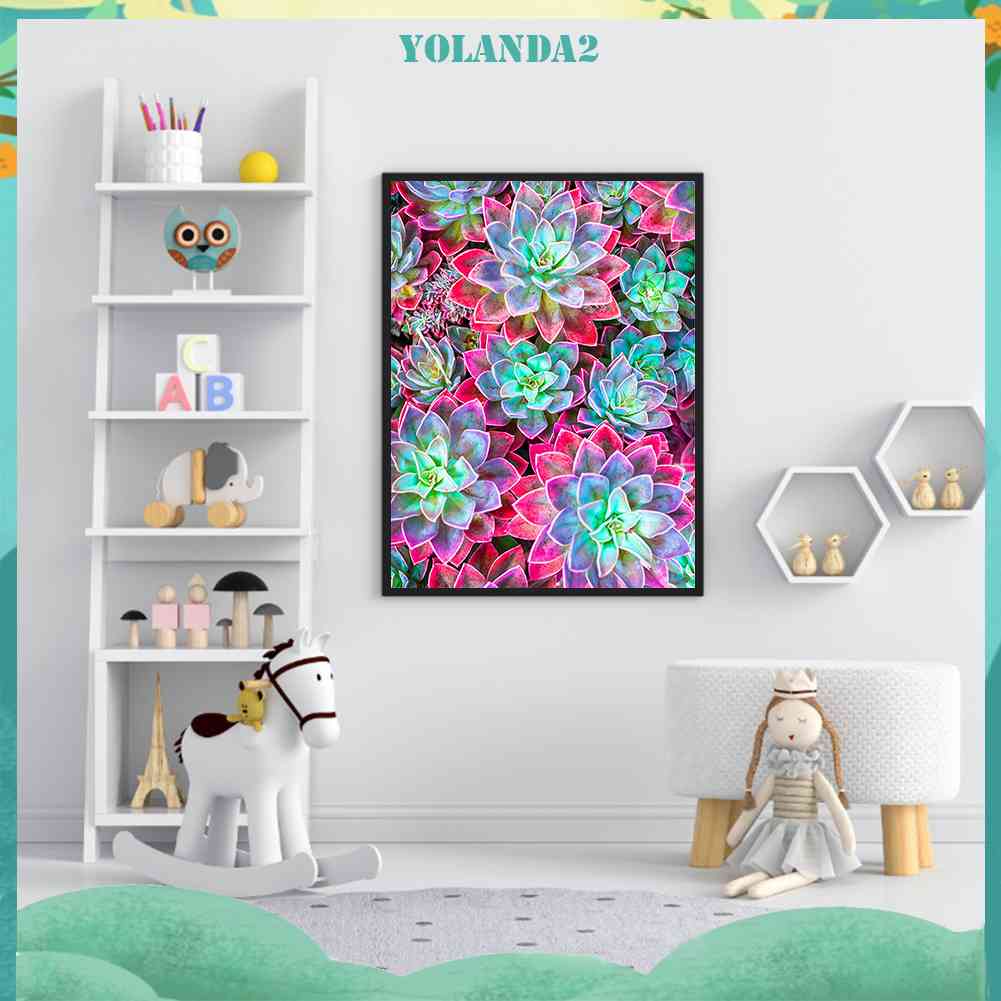 Bộ Tranh Đính Đá 5D Tự Làm Hình Chậu Cây Mọng Nước Đầy Màu Sắc