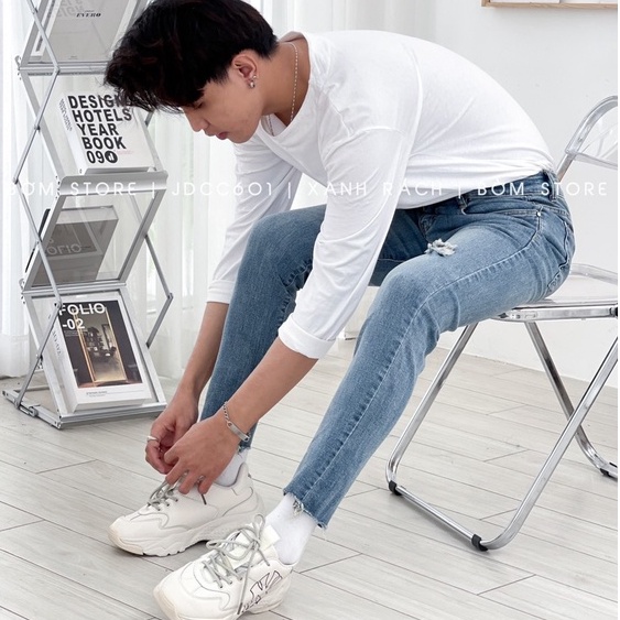 Quần Jean Dài Nam Cao Cấp Mẫu Xanh Rách BEACON DENIM Form Slim Fit JDCC601