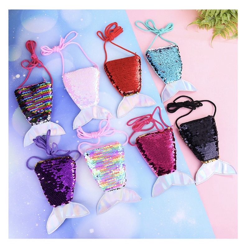 Túi đeo chéo bé gái hình đuôi cá, túi cho bé gái đính kim sa đổi màu