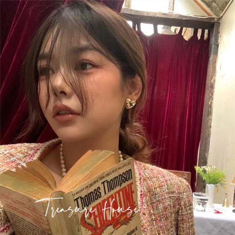 Bông Tai Đính Đá Zircon Cao Cấp Hình Trái Tim Phong Cách Hàn Quốc Sang Trọng Cho Nữ