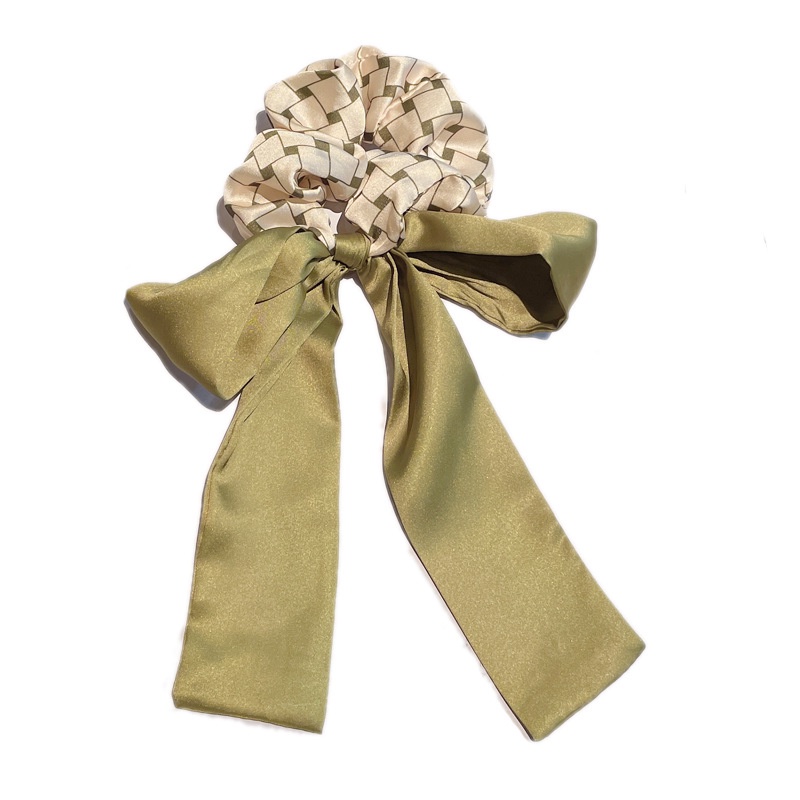 Dây Buộc Tóc Ruy Băng Thắt Nơ Màu Xanh Lá Cây Bản Lớn Thời Trang Cho Nữ