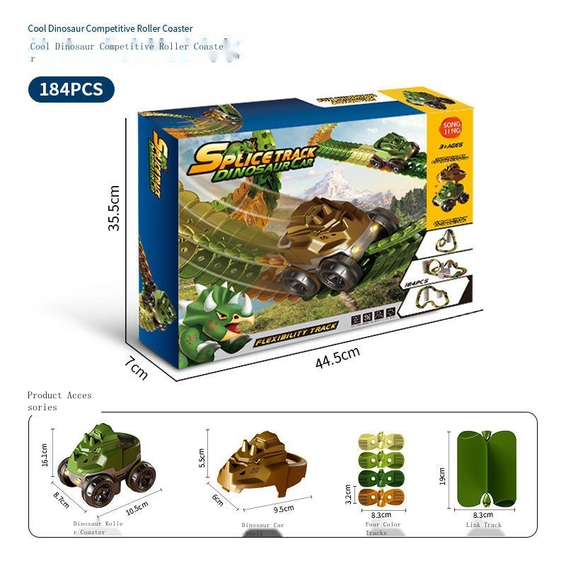 Bộ Đồ Chơi Lắp Ráp Đường Ray Xe Hơi Khủng Long Chạy Bằng Điện