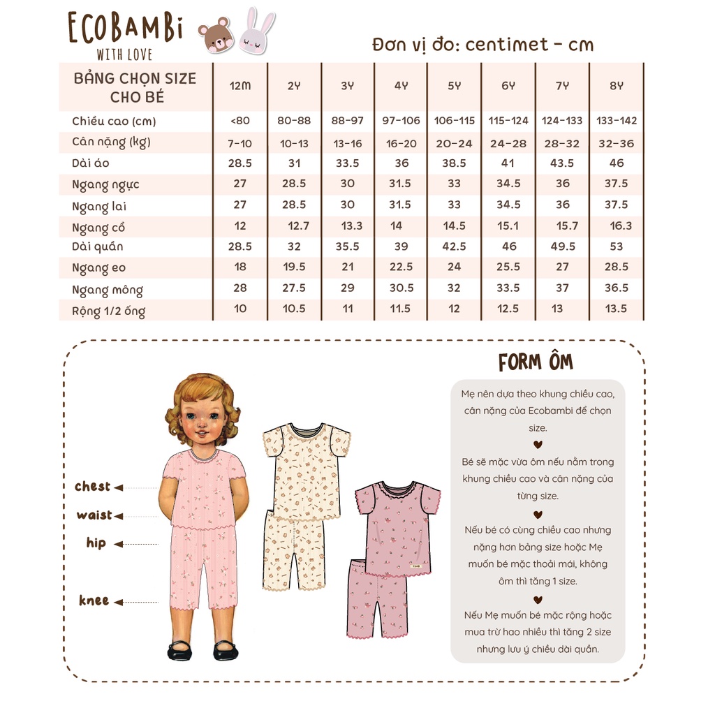 Bộ thun cotton thông hơi Tay Ngắn Bé Gái EcobambiWithLove