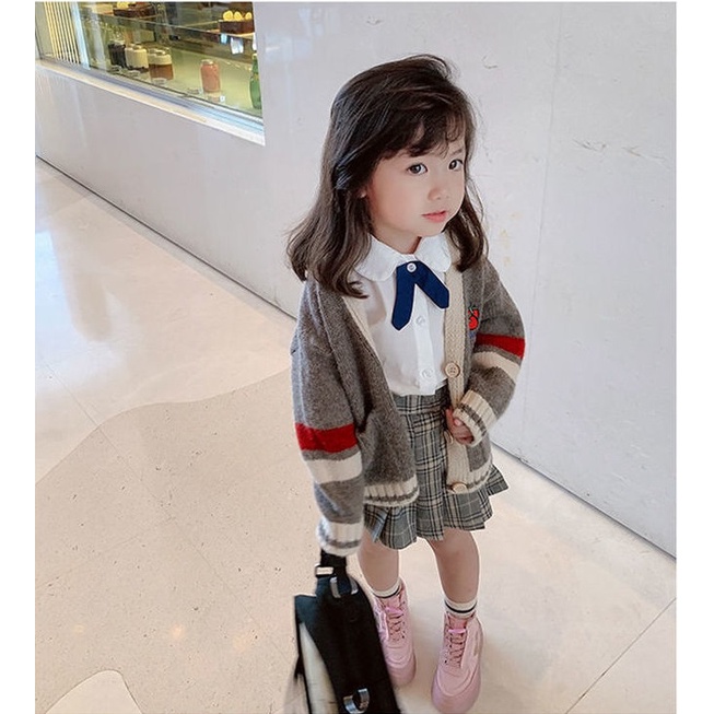 Áo khoác cardigan len dệt kim mặc xuân thu đáng yêu cho bé gái