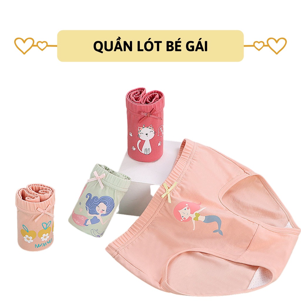 Set 3 quần lót bé gái tam giác 27kids Quần chip bé gái vải khử khuẩn công nghệ mới họa tiết dễ thương GSUW2