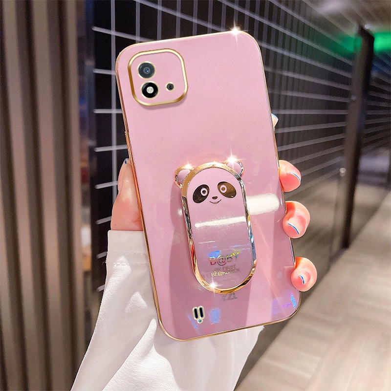 Ốp Điện Thoại Mạ 6D Siêu Mỏng Hình Gấu Có Giá Đỡ Cho OPPO Realme C20 C20A C11 2021