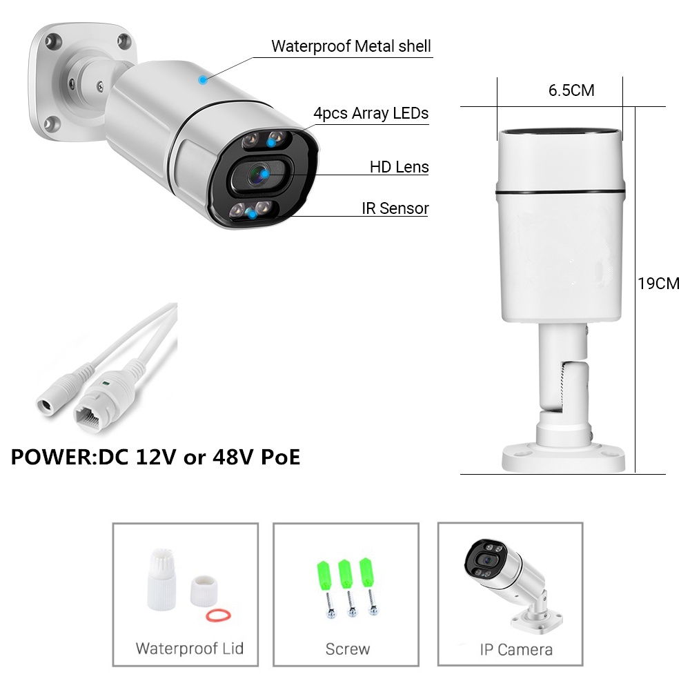 Máy ảnh Camera IPC poe An Ninh 5MP 4MP 3MP CCTV Camera H.265 POE, Âm thanh, full color màu vào ban đêm.Onvif
