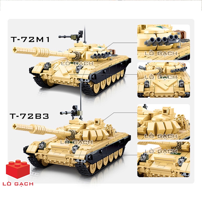Bộ xếp hình xe tăng T72B3 T72M1 quân đội Liên Xô Nga 770 chi tiết