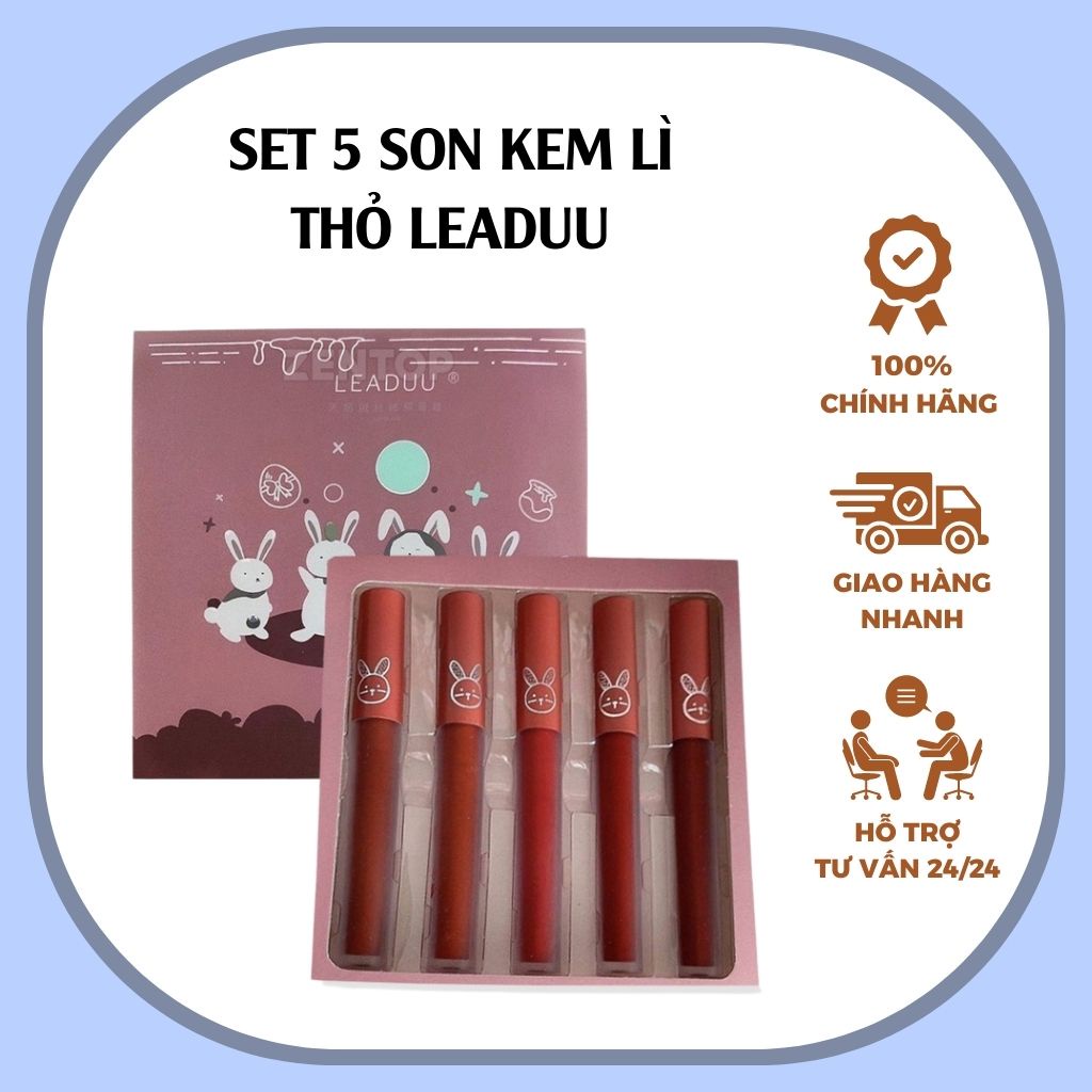 Set 5 son kem lì thỏ nhà LEADUU nội địa trung mềm mịn