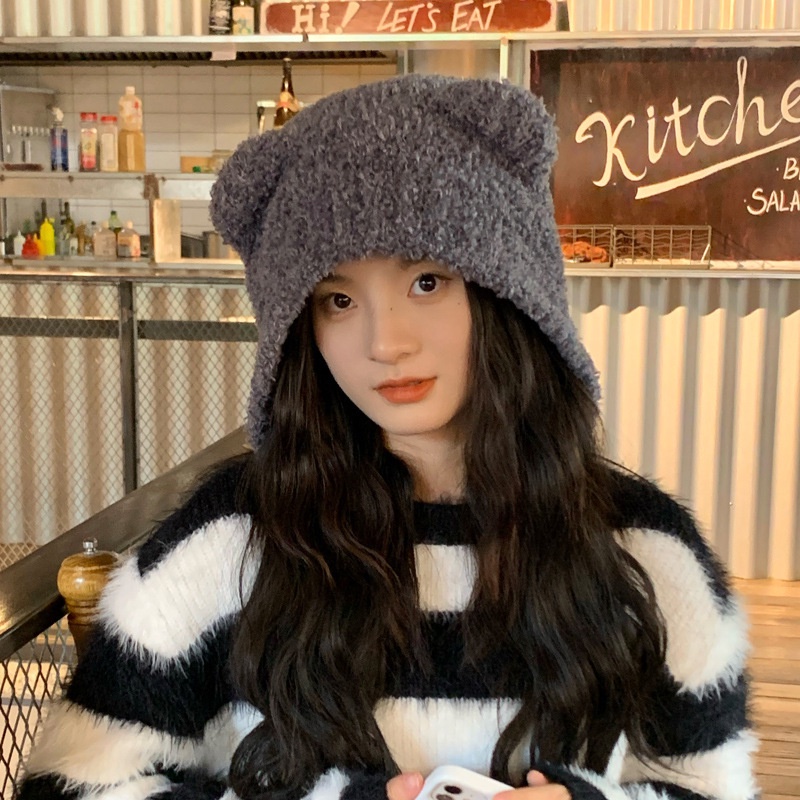 Mũ Lông Giữ Ấm Tai Gấu Dễ Thương Cho Nữ