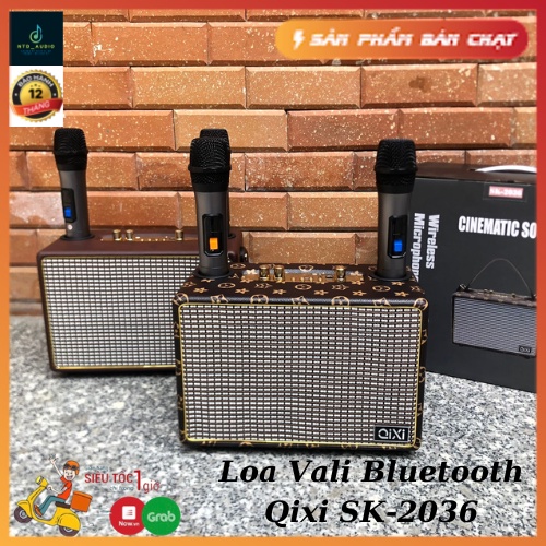 Loa Bluetooth Vali Qixi SK-2036 Kèm 2 Micro Karaoke Chính Hãng Âm Thanh Siêu Đỉnh tích hợp 2 micro BH 12 tháng