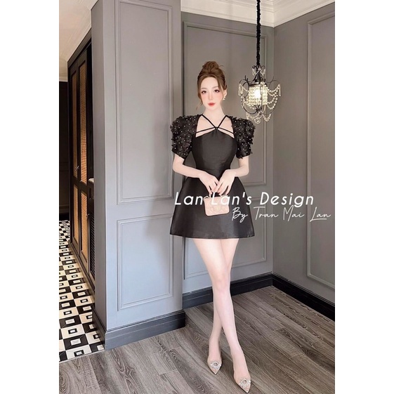 Đầm tafta xòe dây cổ đính hoa 3 màu