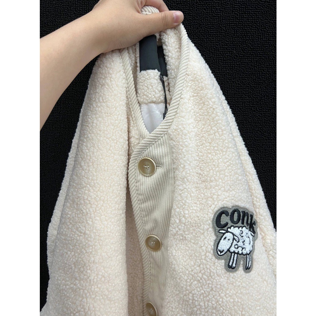 🎀áo lông Cừu áo khoác len nữ Áo Khoác Lông Cừu Thêu Họa Tiết Dễ Thương Phong Cách Retro Nhật Bản