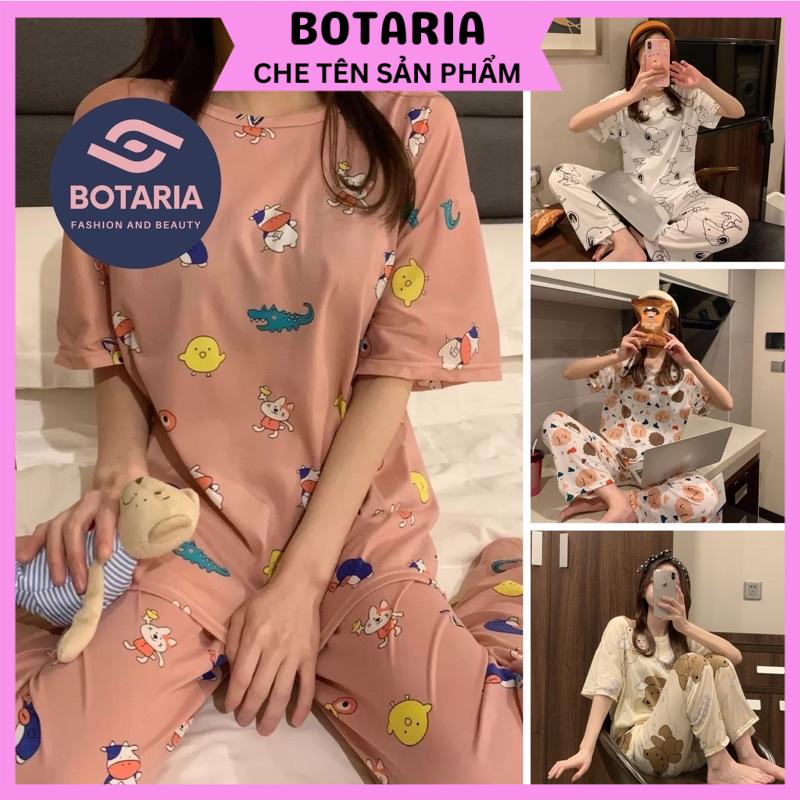 Bộ Đồ Mặc Nhà Nữ Bộ Đồ Ngủ Thun Sữa Mỏng Mát Hè Thu Áo Cộc Quần Dài Botaria