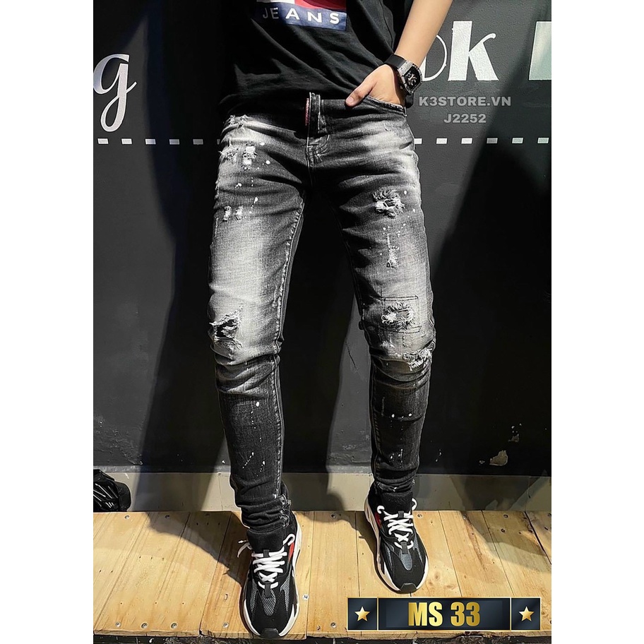 Quần Jean Nam Chất Bò Denim Xám Bạc Xướt Rách Ống Côn Cá Tính Trẻ Trung
