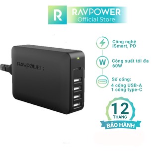 Bộ sạc RAVPOWER RP-PC059 PD 60W 5 cổng sạc