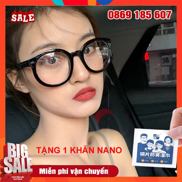 (TẶNG KHĂN NANO) Mắt Kính Giả Cận Gọng Đen Dáng Tròn Chống Bức Xạ Phong Cách Cổ Điển Thời Trang Cho Nữ Và Nam
