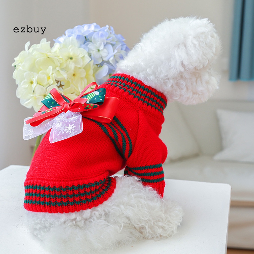 Ezbuy Áo Sweater Vải Polyester Mềm Nhẹ Đính Nơ Giữ Ấm Thoải Mái Cho Cún Cưng Vào Mùa Đông