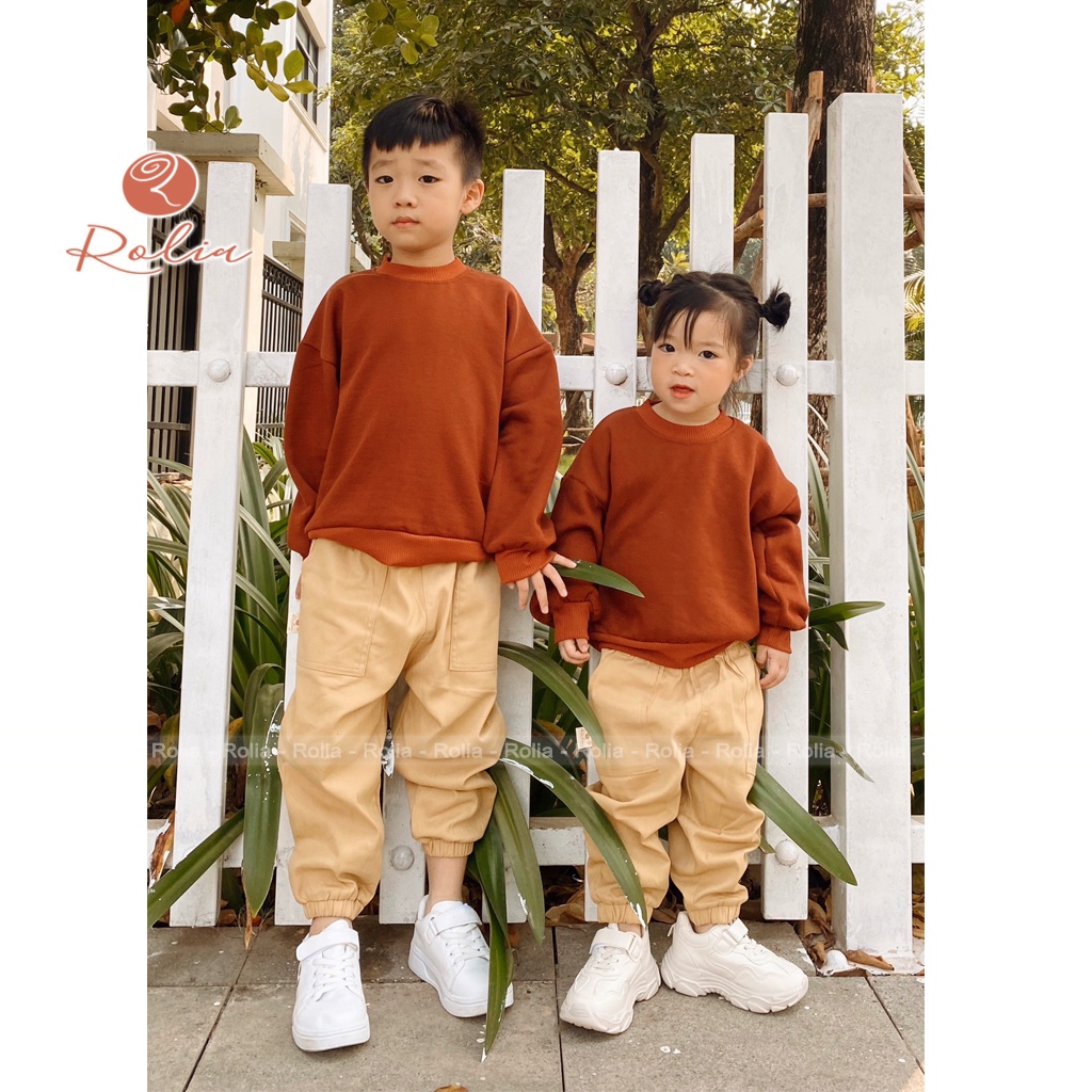 Áo nỉ thu đông cho bé trai gái ROLIA, chất dày dặn ấm áp, kiểu dáng Hàn Quốc A02