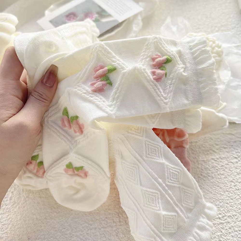 Spring and Summer Thin White Socks with High Color Value Children's Medium Tube Pink Fog Girls' Socks Lace JK Socks