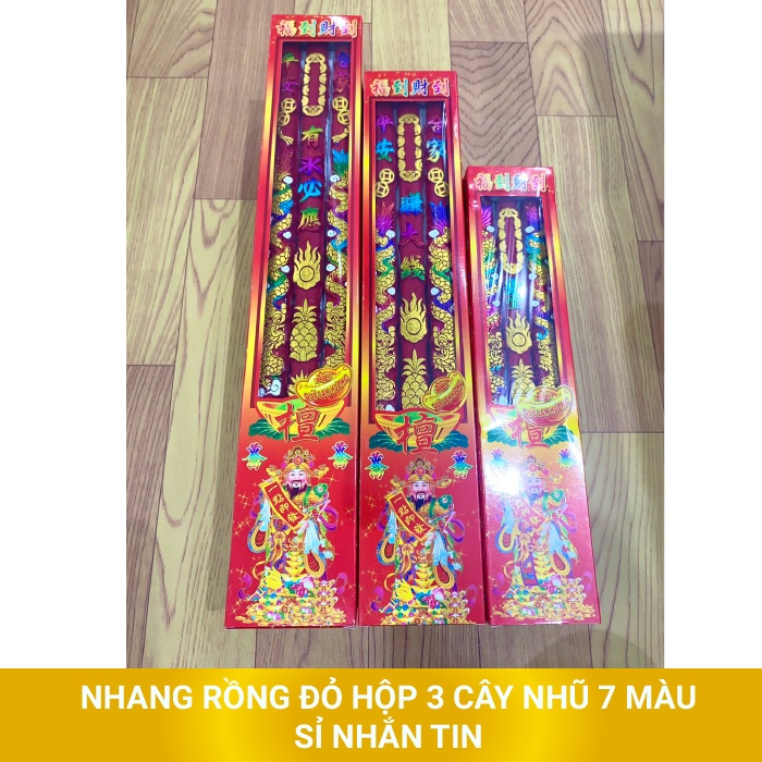 Nhang Rồng hộp 3 cây 3 TẤC màu đỏ nhũ 7 màu - VÀNG MÃ GIÁC NGỘ