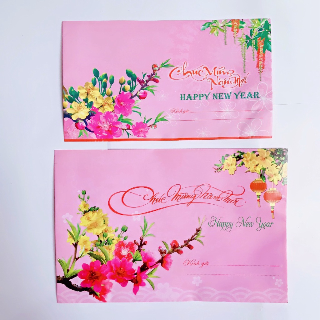 Combo 10 cái phong bì chúc mừng năm mới in hoa đào