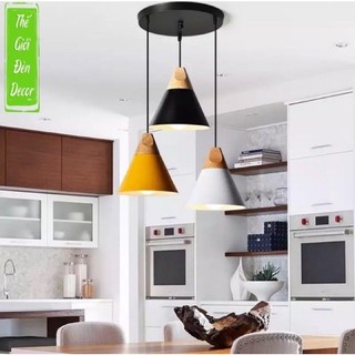 Đèn chùm thả 3 màu bàn ăn chuôi gỗ