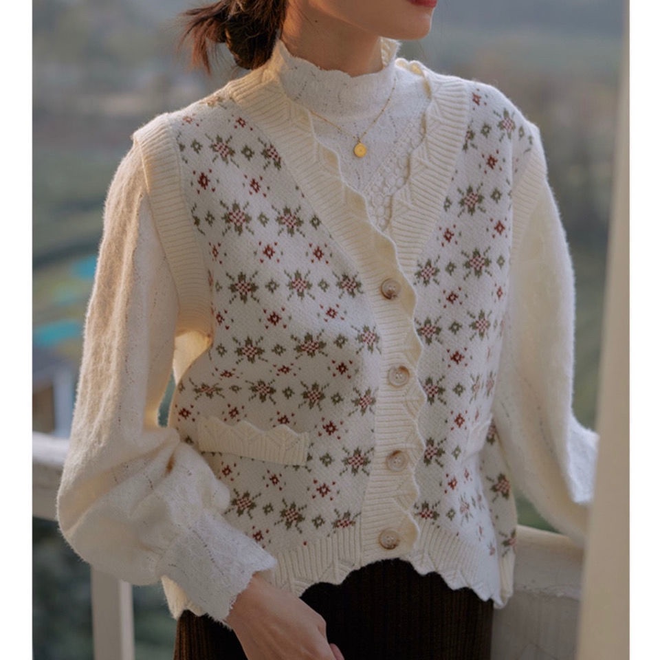 Áo Khoác Cardigan Dệt Kim Cổ Chữ V Dáng Rộng Phong Cách Vintage Dành Cho Nữ